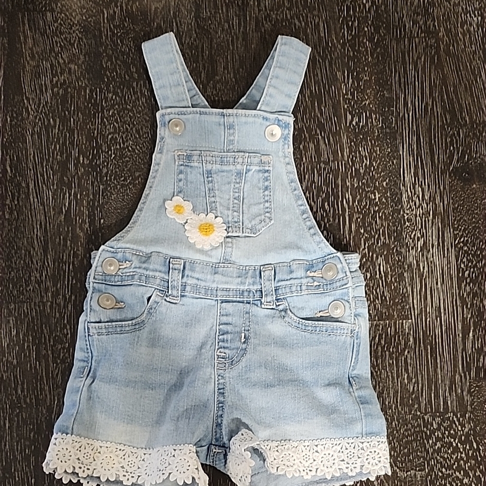Wonder Nation Light Blue Kids Overalls with Floral Accent